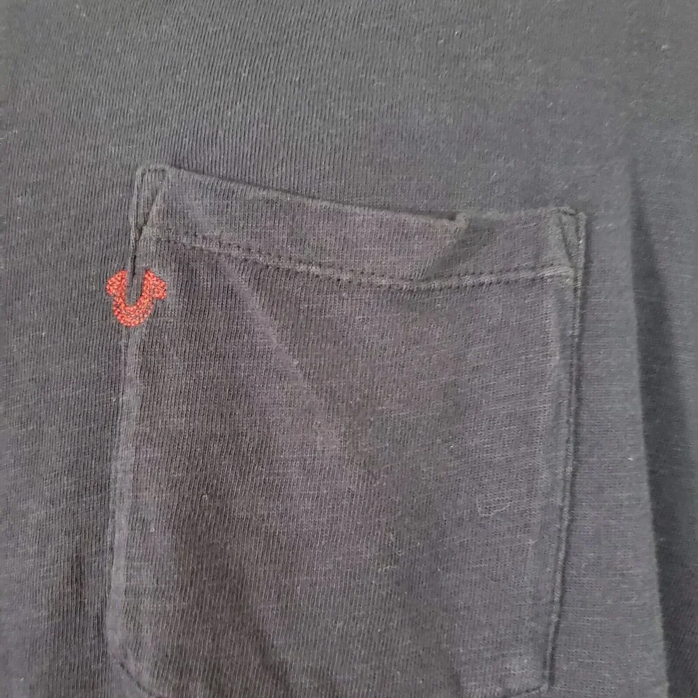 True Religion Men's Tee Large Navy Blue Embroidered Horseshoe Logo Crewneck Long